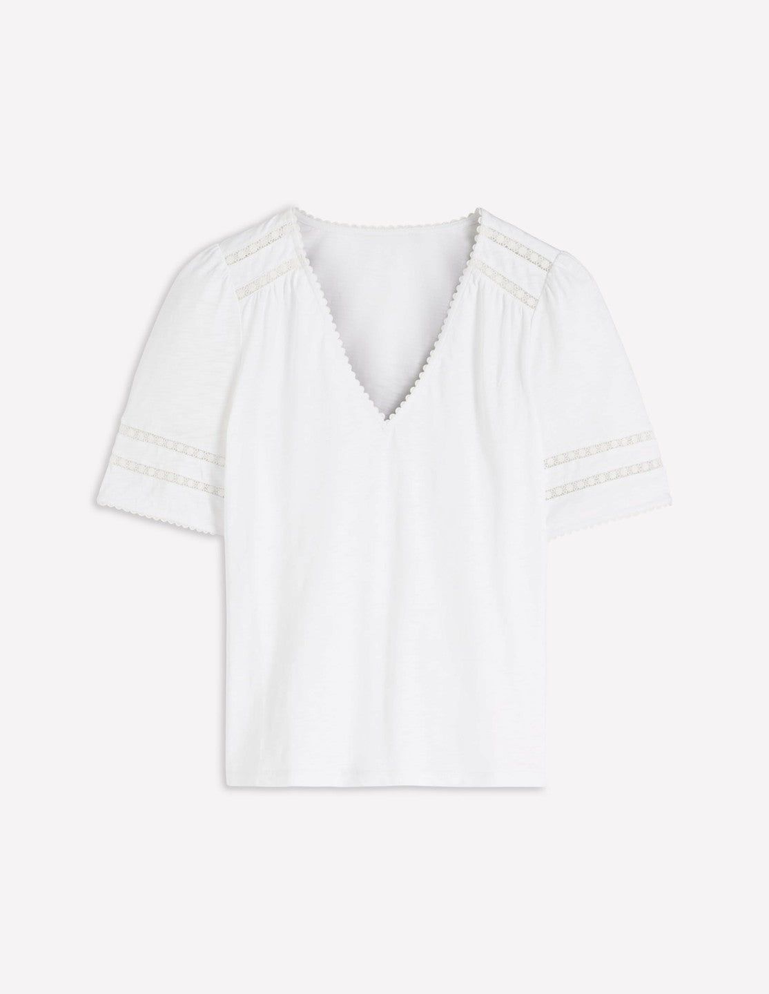 Poppy Trim V Neck T-Shirt-White / Boden Online
