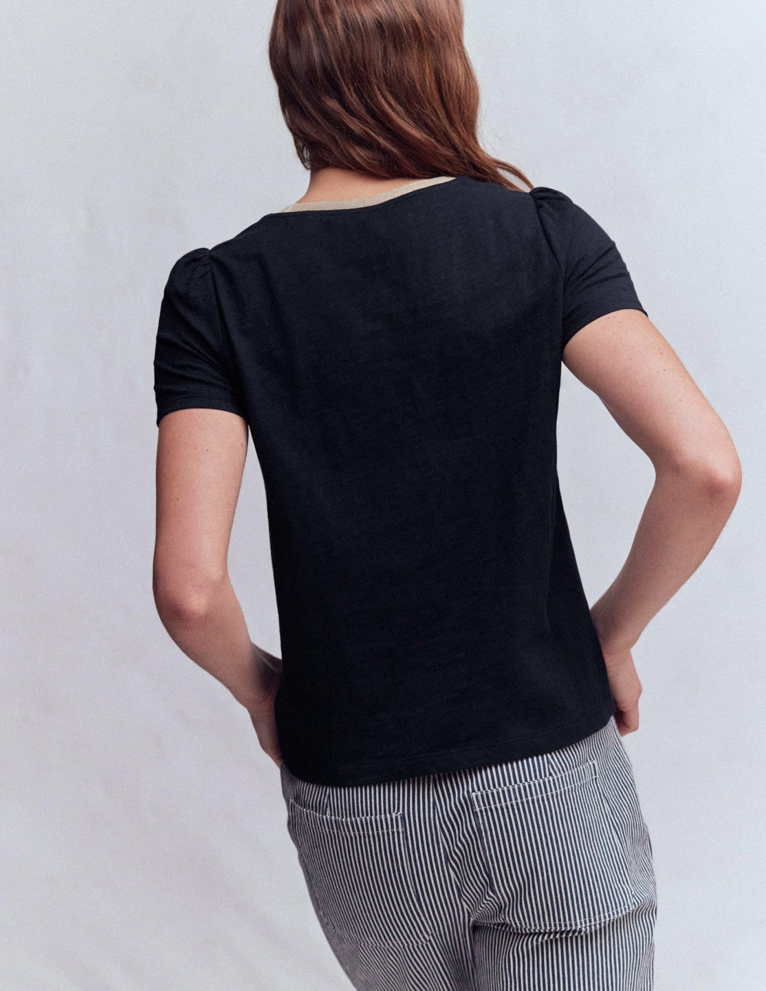 Metallic Trim T-Shirt-Navy / Boden Outlet