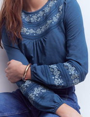 Rosie Embroidered Jersey Top-Denim Blue / Boden Discount
