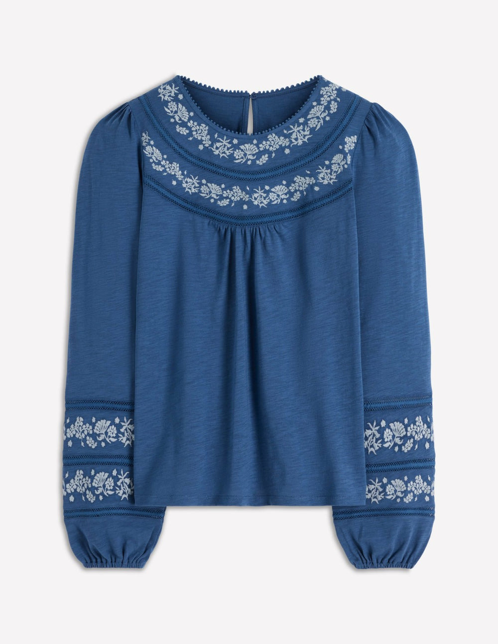 Rosie Embroidered Jersey Top-Denim Blue / Boden Discount