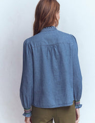 Esme Smocked Denim Frill Top-Light Authentic / Boden us