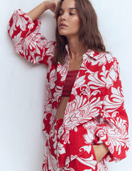 Puff Sleeve Linen Shirt-Merida Red, Botanical Flourish / Boden