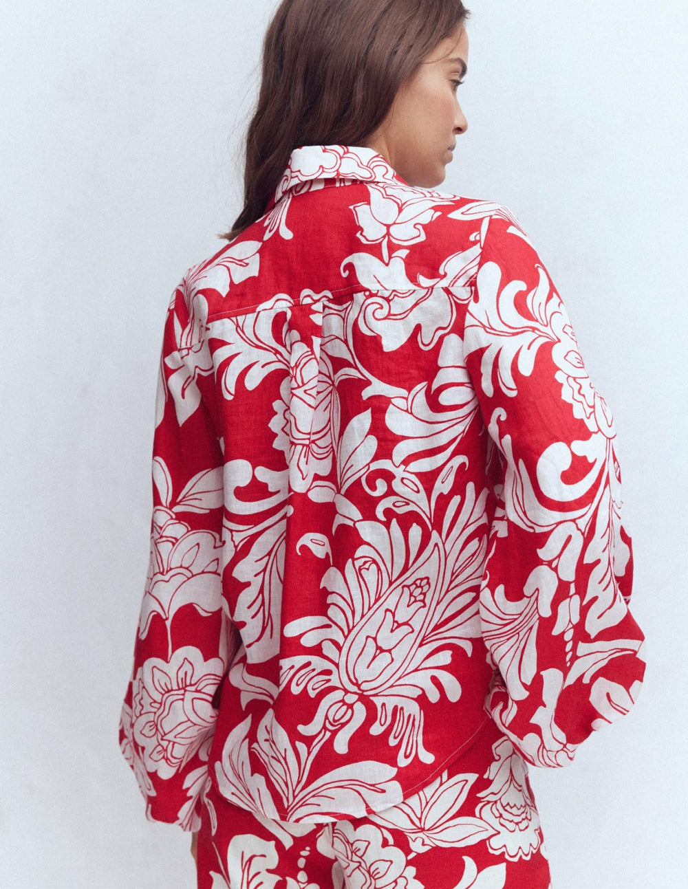 Puff Sleeve Linen Shirt-Merida Red, Botanical Flourish / Boden