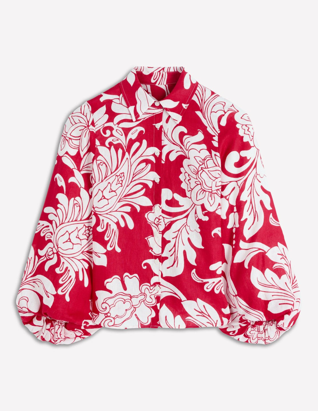 Puff Sleeve Linen Shirt-Merida Red, Botanical Flourish / Boden
