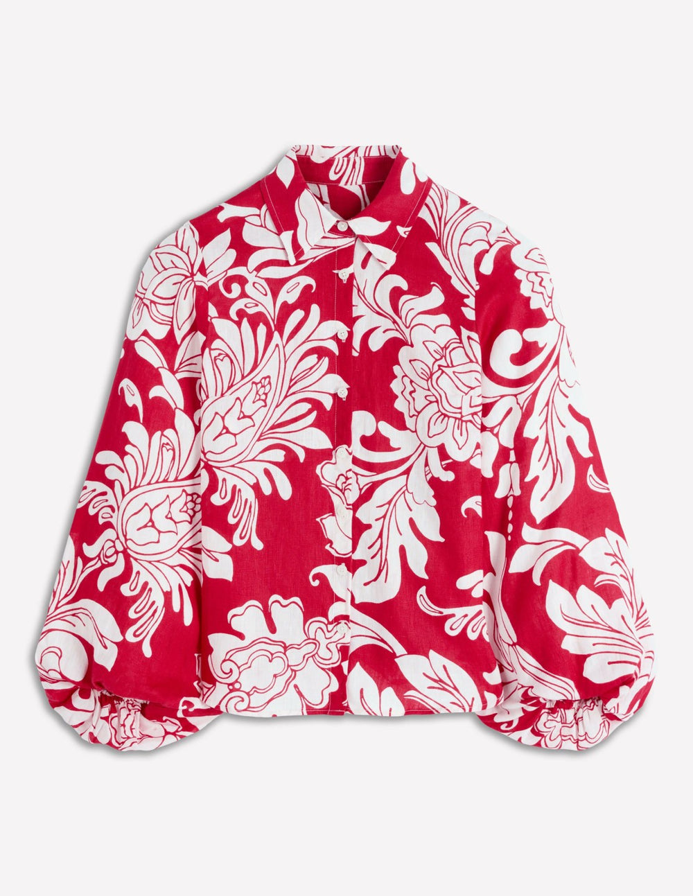 Puff Sleeve Linen Shirt-Merida Red, Botanical Flourish / Boden