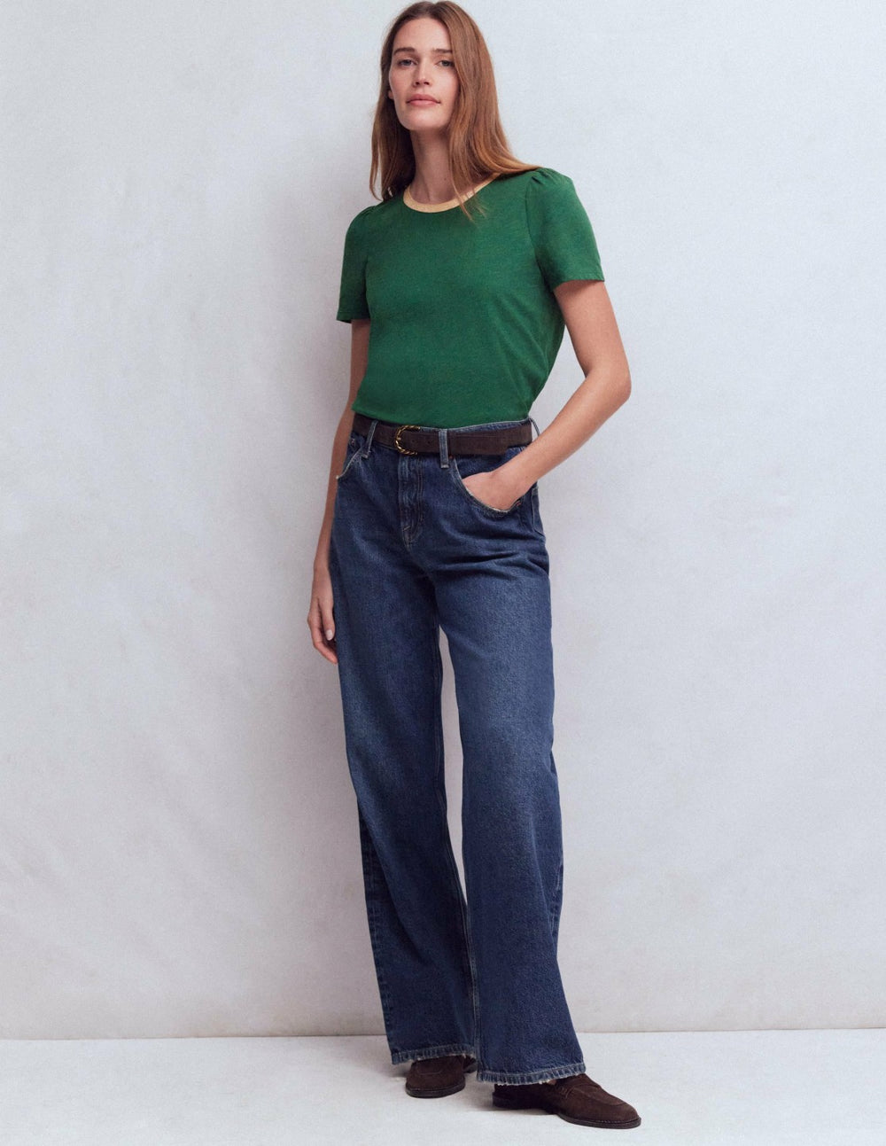 Metallic Trim T-Shirt-Trekking Green / Boden Sale