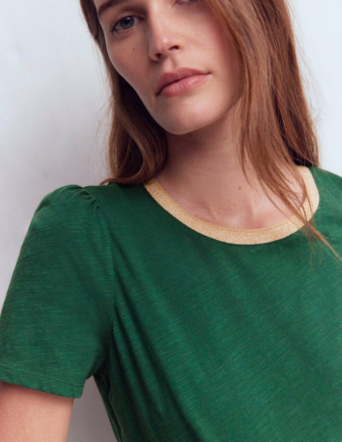 Metallic Trim T-Shirt-Trekking Green / Boden Sale