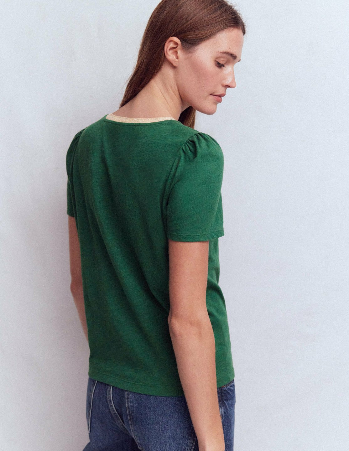 Metallic Trim T-Shirt-Trekking Green / Boden Sale
