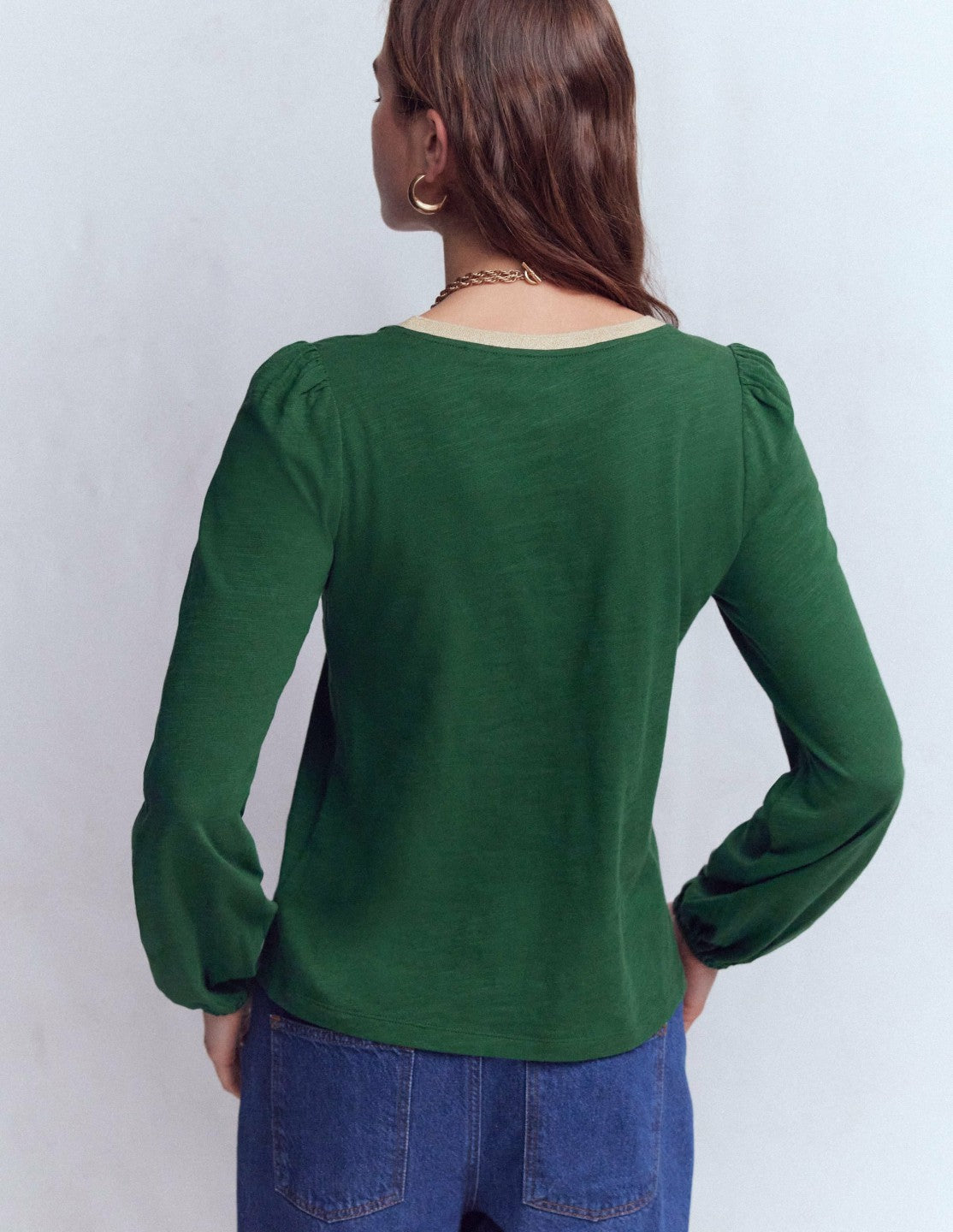 Metallic Trim V-neck Top-Trekking Green / Boden Discount