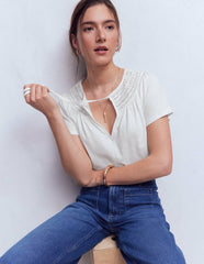 Edi Trim Detail T-shirt-White / Boden On sale