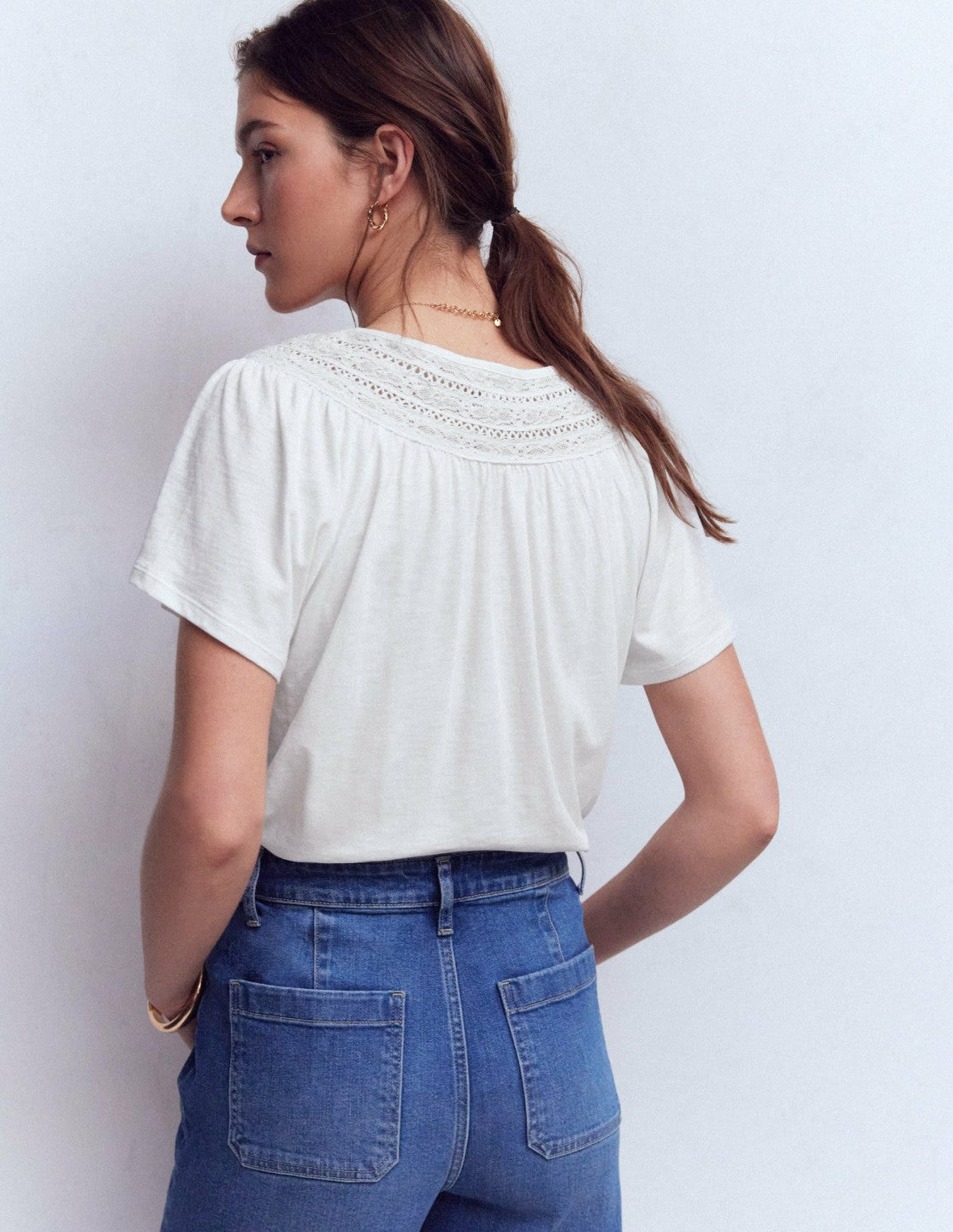 Edi Trim Detail T-shirt-White / Boden On sale