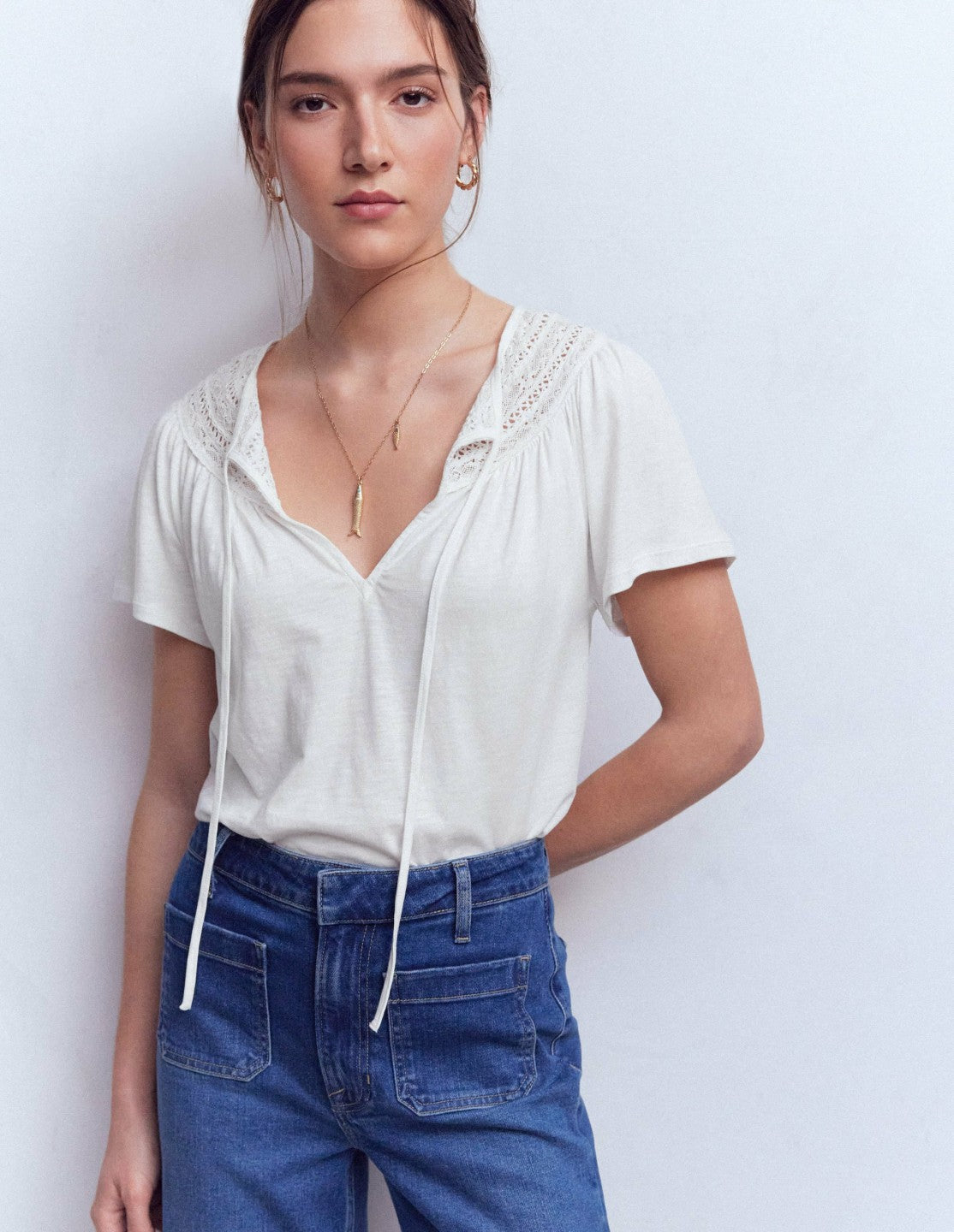 Edi Trim Detail T-shirt-White / Boden On sale