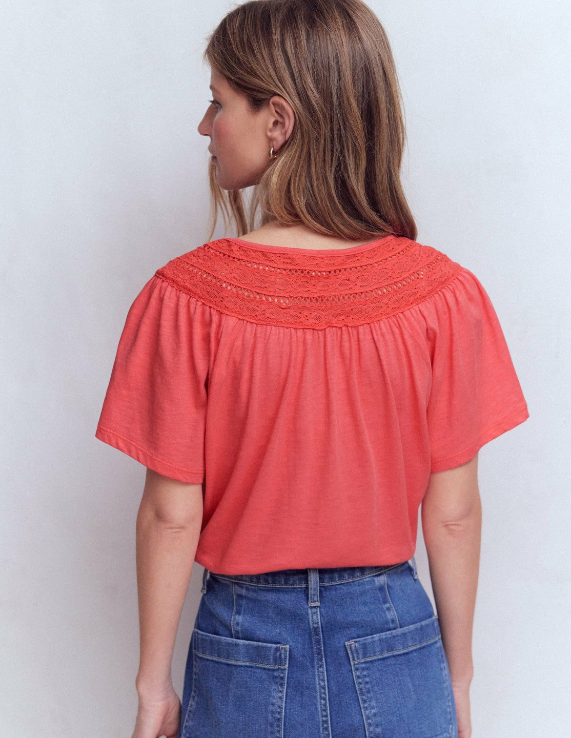 Edi Trim Detail T-shirt-Porcelain Rose / Boden