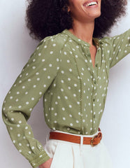 Rhea Trim Detail Silk Top-Larch Green, Painted Dot / Boden Sale