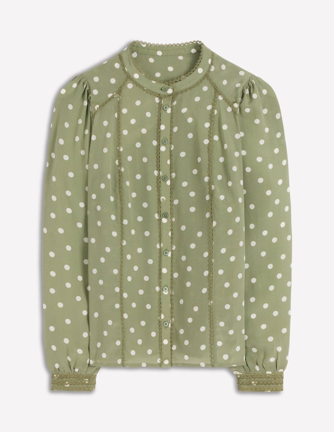 Rhea Trim Detail Silk Top-Larch Green, Painted Dot / Boden Sale