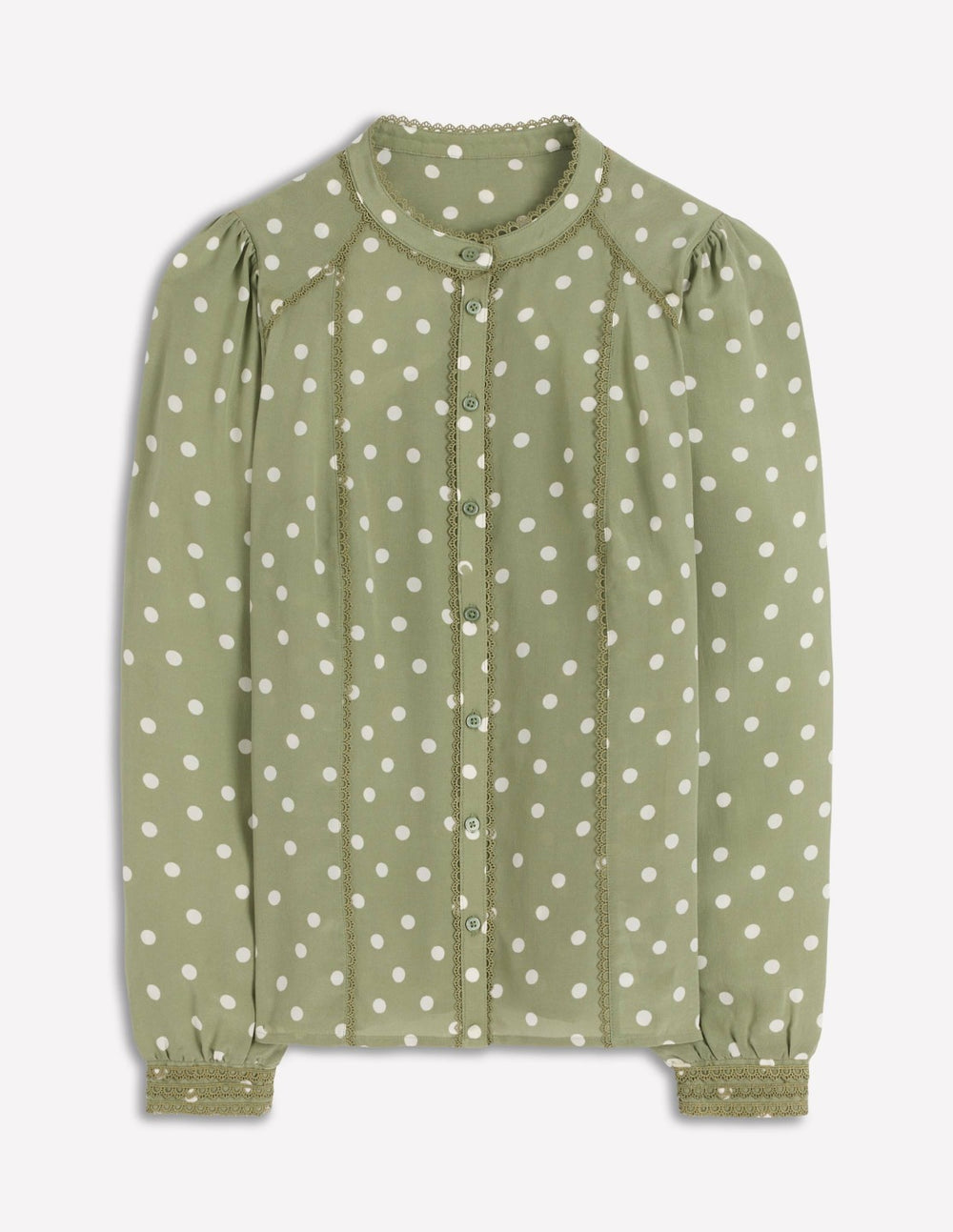 Rhea Trim Detail Silk Top-Larch Green, Painted Dot / Boden Sale