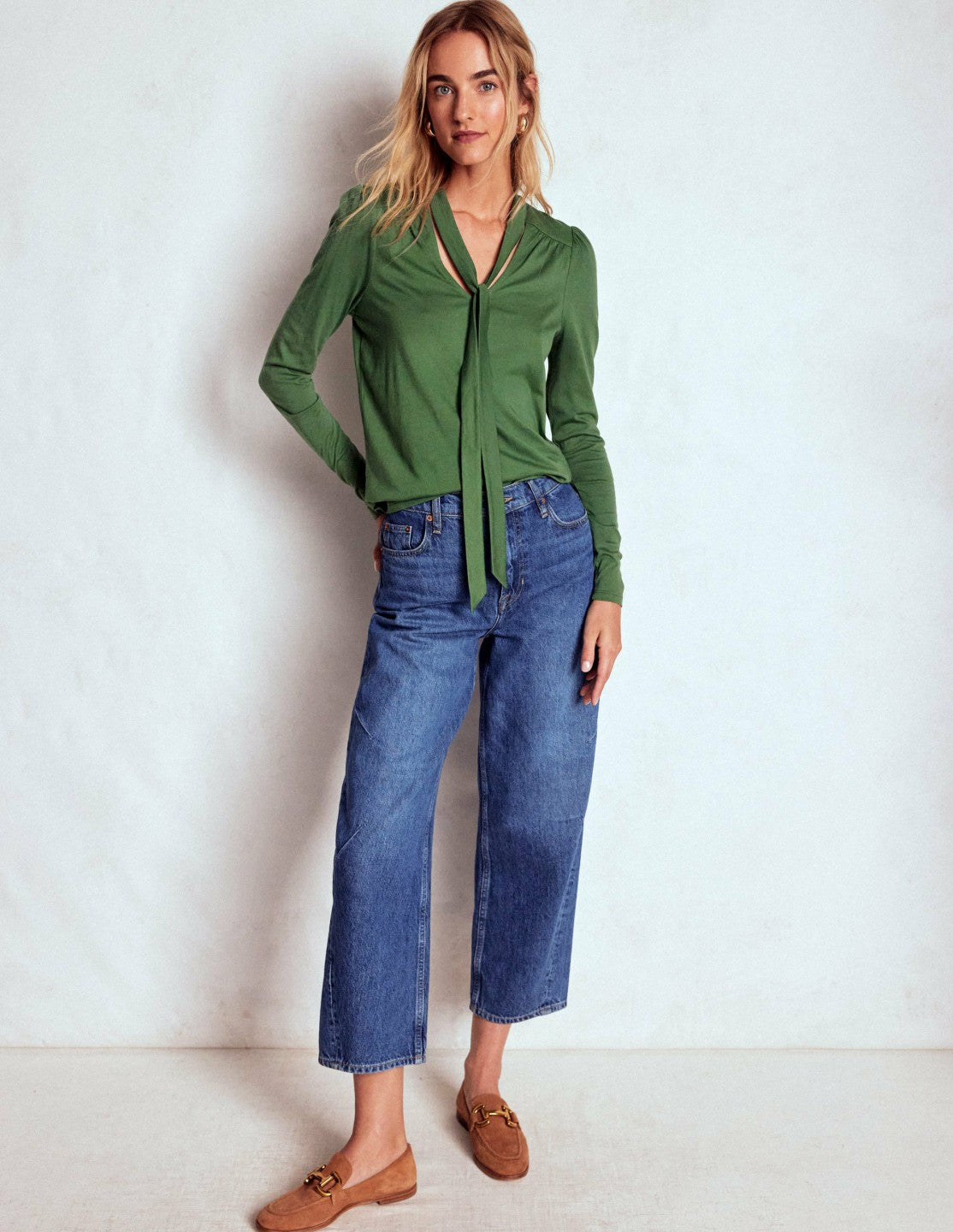 Tie Neck Supersoft Top-Hunter Green / Boden Online
