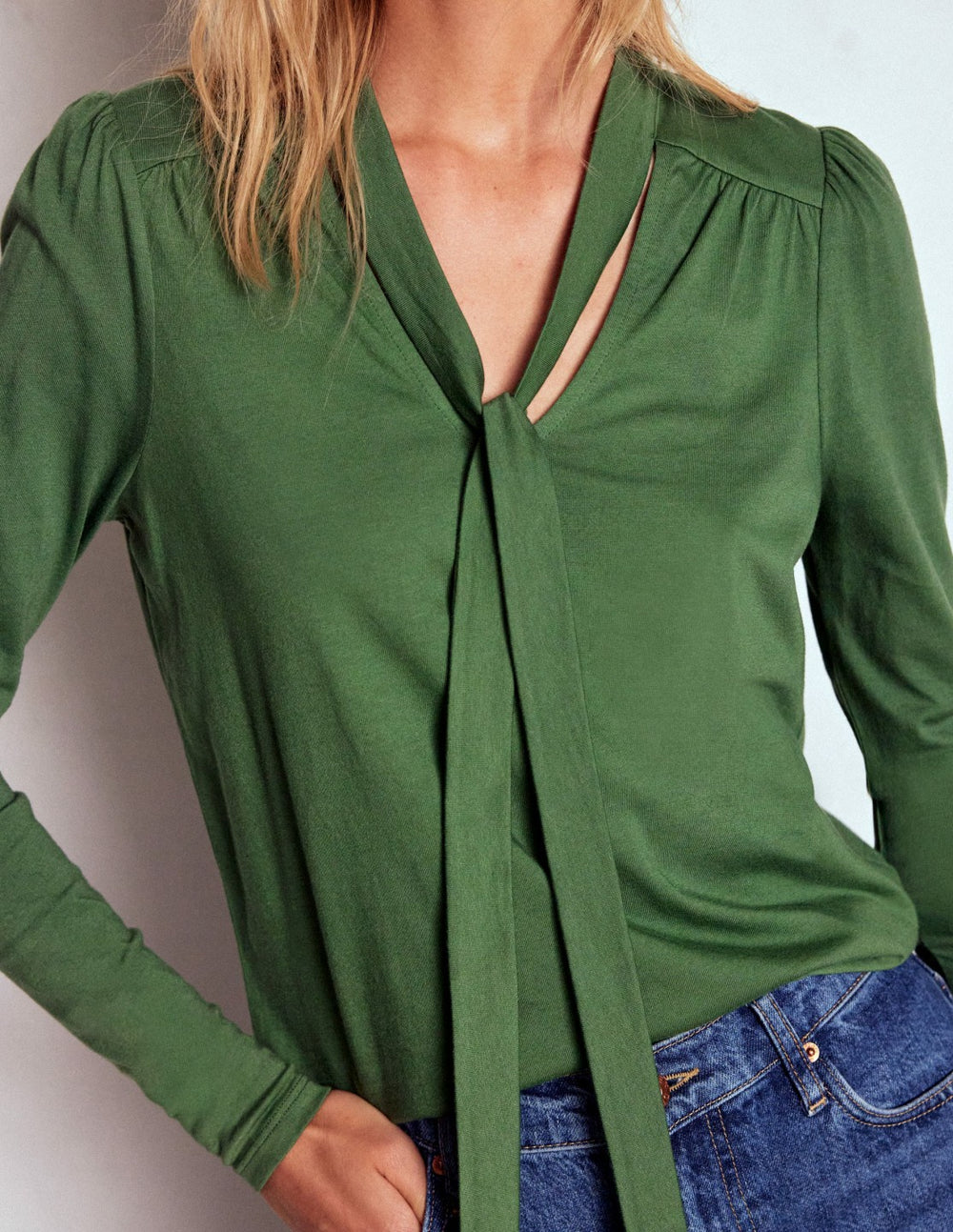 Tie Neck Supersoft Top-Hunter Green / Boden Online