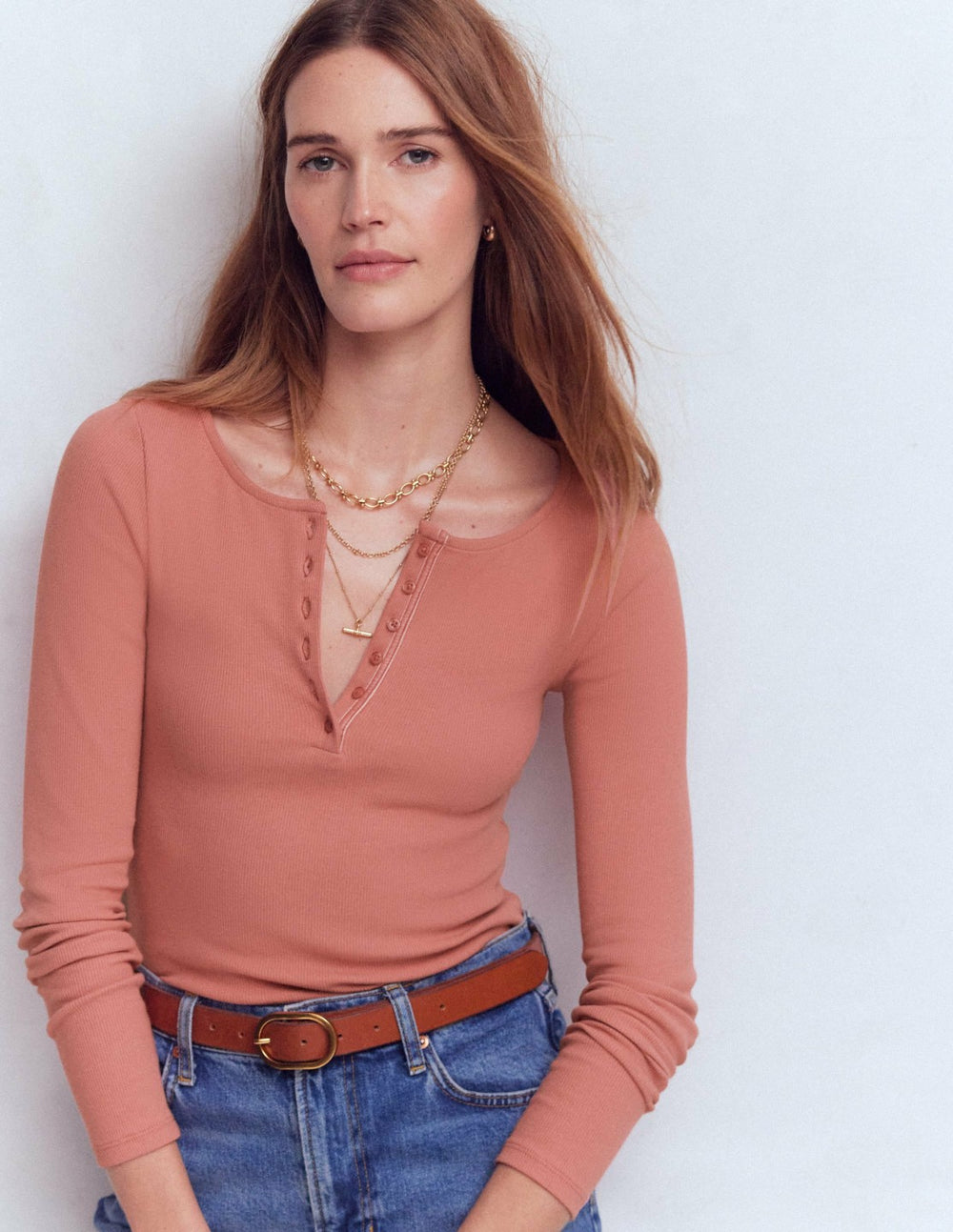 Rib Henley-Vintage Rose / Boden Outlet