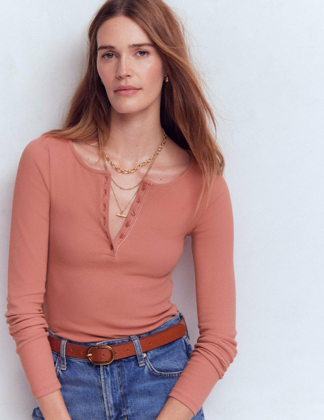 Rib Henley-Vintage Rose / Boden Outlet