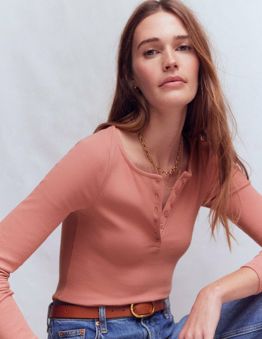 Rib Henley-Vintage Rose / Boden Outlet
