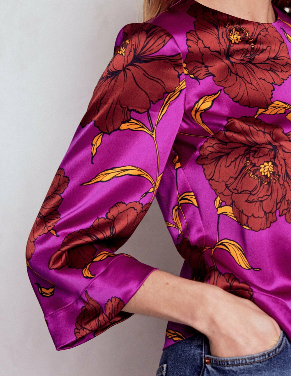 Feather Cuff Top-Regal Purple, Peony Bloom / Boden On sale