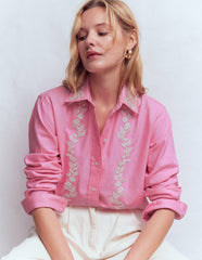Sadie Relaxed Cotton Shirt-Pink Floral Beaded Oxford / Boden us