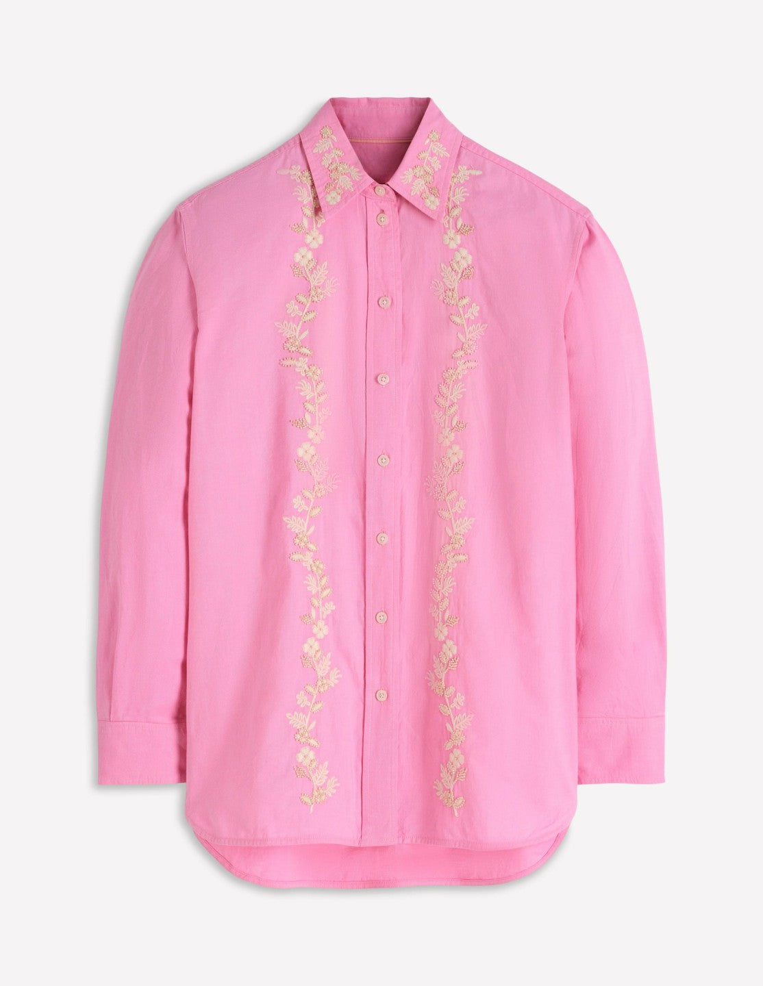 Sadie Relaxed Cotton Shirt-Pink Floral Beaded Oxford / Boden us