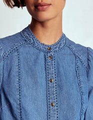 Rhea Trim Insert Denim Top-Light Vintage / Boden