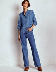 Rhea Trim Insert Denim Top-Light Vintage / Boden