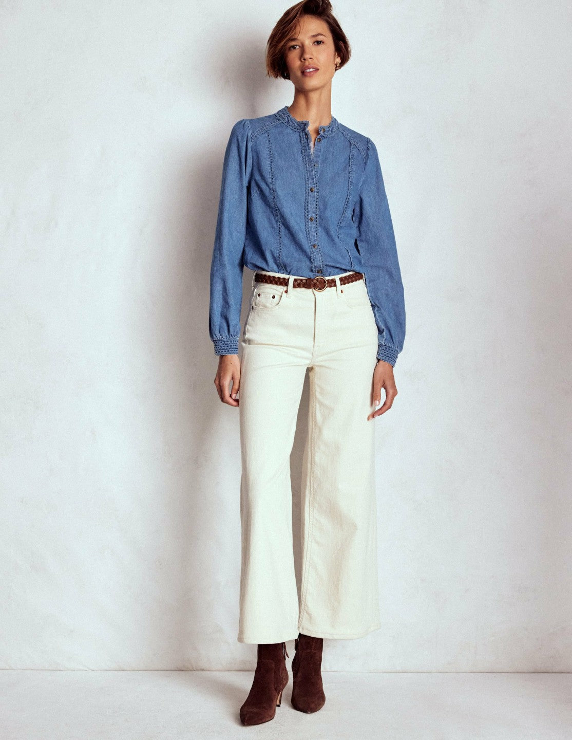 Rhea Trim Insert Denim Top-Light Vintage / Boden