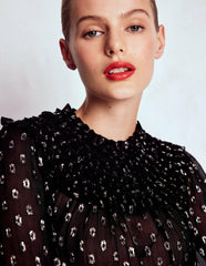Metallic Ruffle Collar Top-Black, Lurex Clip / Boden Sale