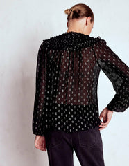 Metallic Ruffle Collar Top-Black, Lurex Clip / Boden Sale