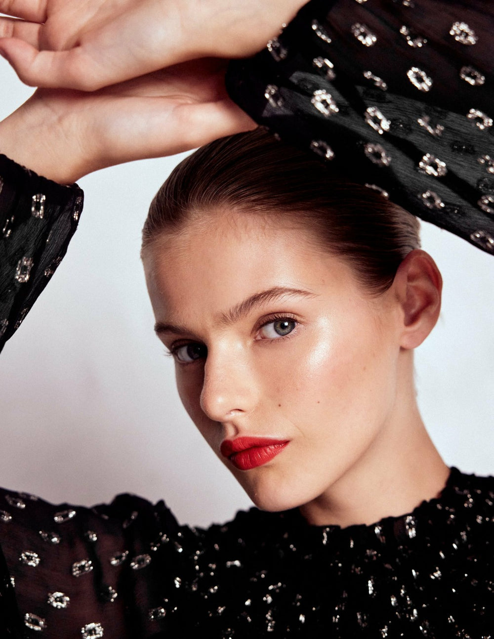Metallic Ruffle Collar Top-Black, Lurex Clip / Boden Sale