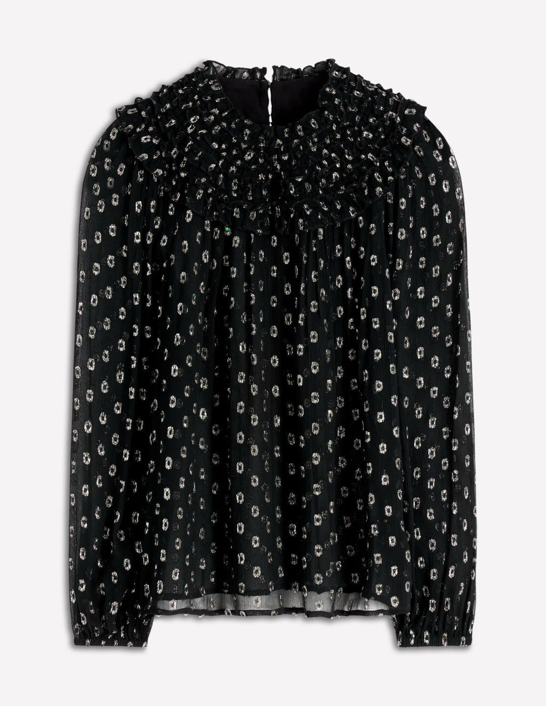 Metallic Ruffle Collar Top-Black, Lurex Clip / Boden Sale