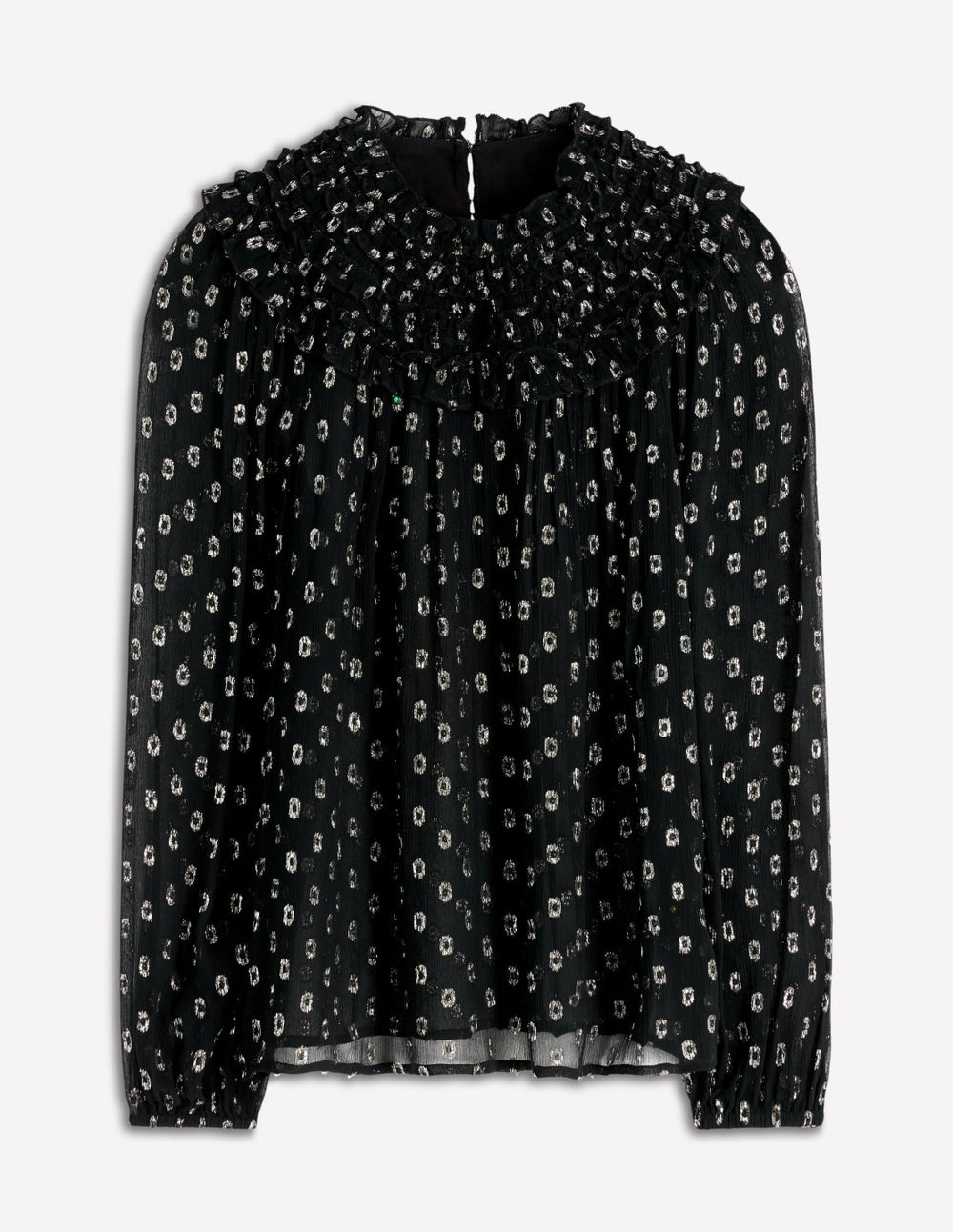 Metallic Ruffle Collar Top-Black, Lurex Clip / Boden Sale