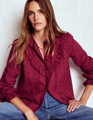 Broderie Ruffle Top-Ruby Red / Boden Online