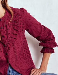 Broderie Ruffle Top-Ruby Red / Boden Online