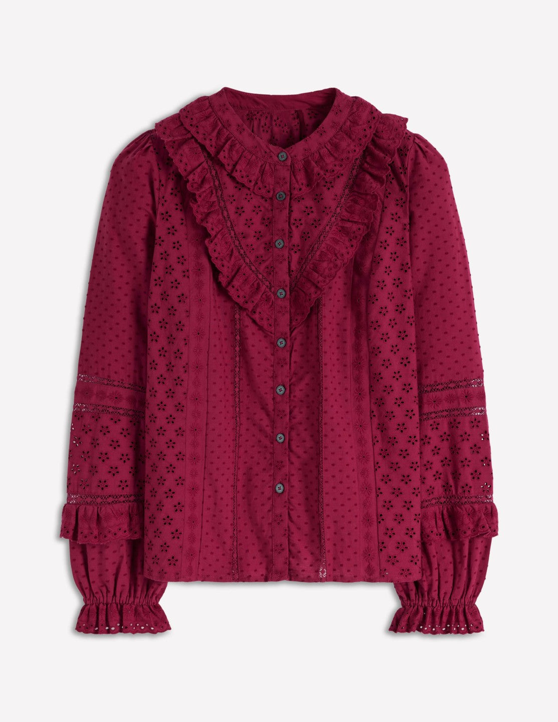 Broderie Ruffle Top-Ruby Red / Boden Online