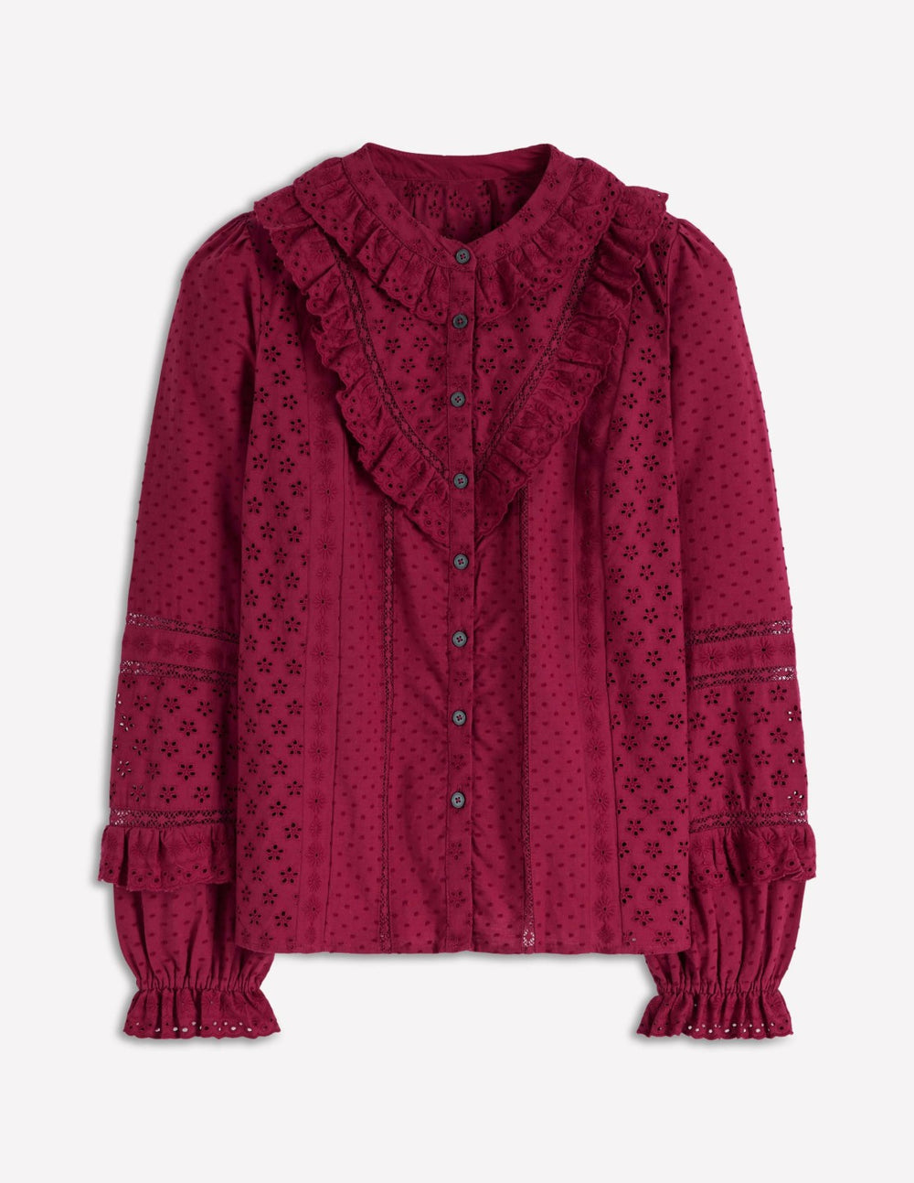 Broderie Ruffle Top-Ruby Red / Boden Online