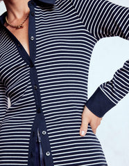 Collared Button Through Top-Navy and Ivory Stripe / Boden Discount