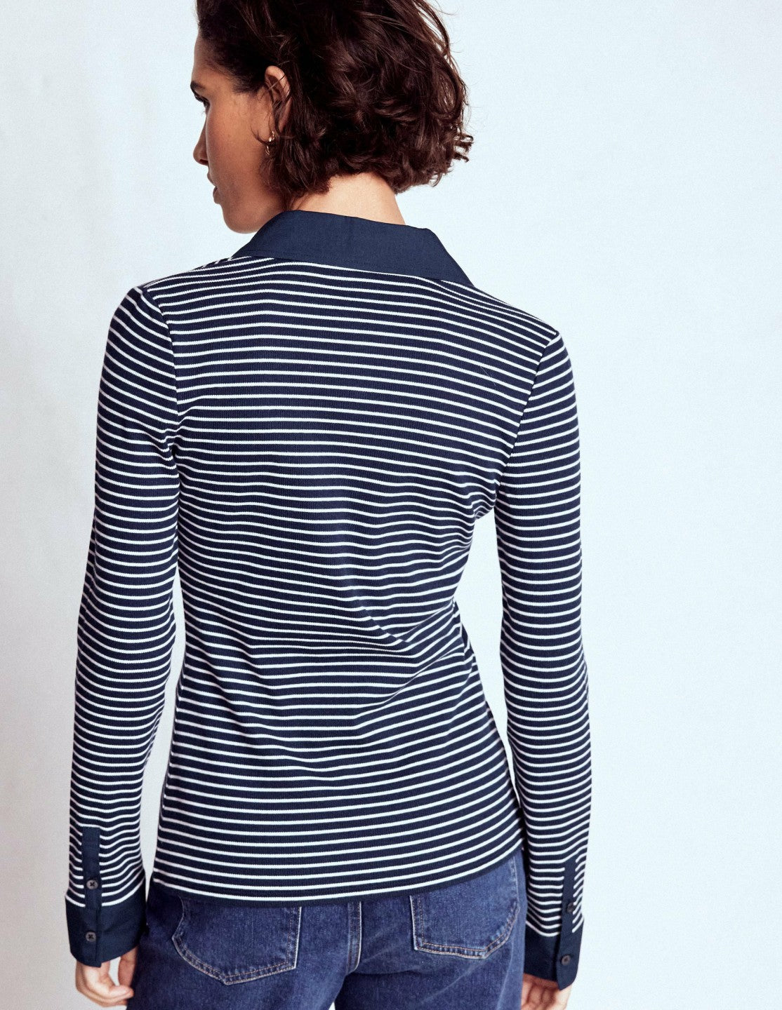 Collared Button Through Top-Navy and Ivory Stripe / Boden Discount