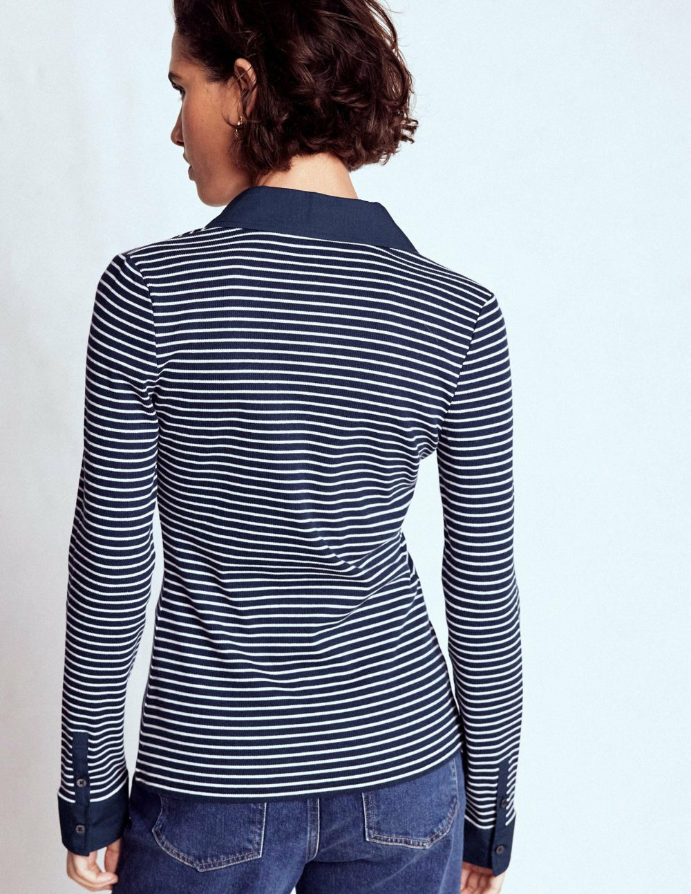 Collared Button Through Top-Navy and Ivory Stripe / Boden Discount