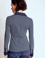 Collared Button Through Top-Navy and Ivory Stripe / Boden Discount