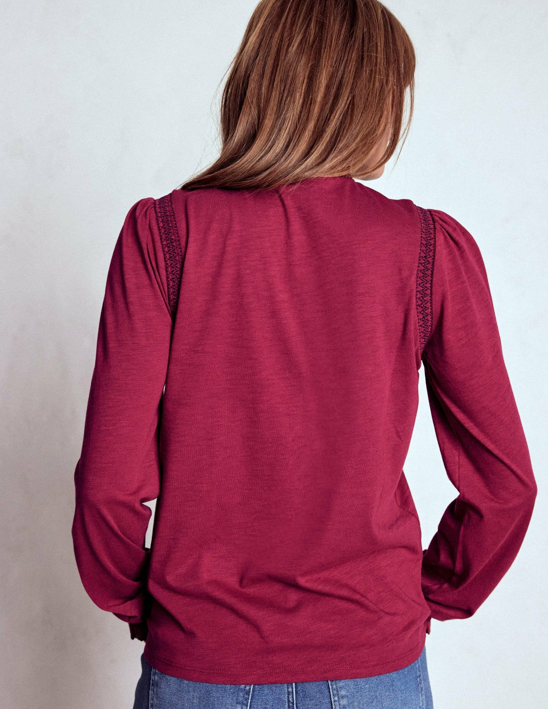Tia Smocked Neck Jersey Top-Ruby Red / Boden On sale