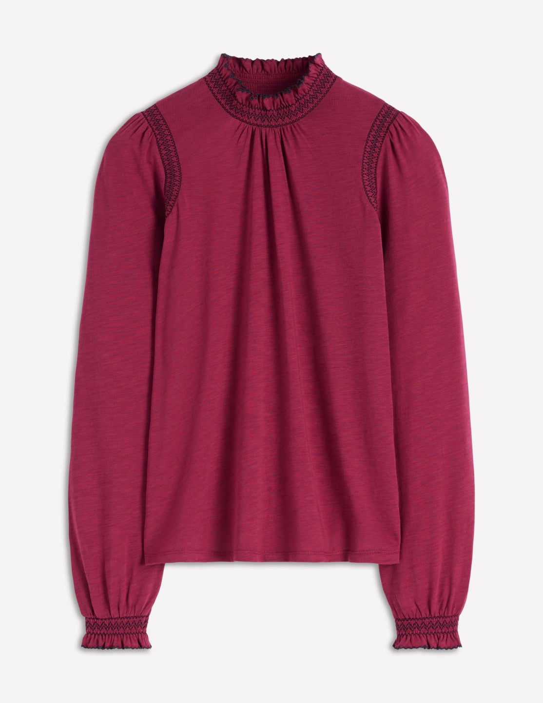 Tia Smocked Neck Jersey Top-Ruby Red / Boden On sale