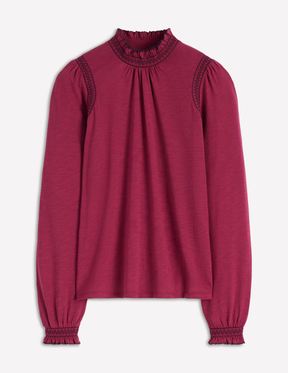 Tia Smocked Neck Jersey Top-Ruby Red / Boden On sale