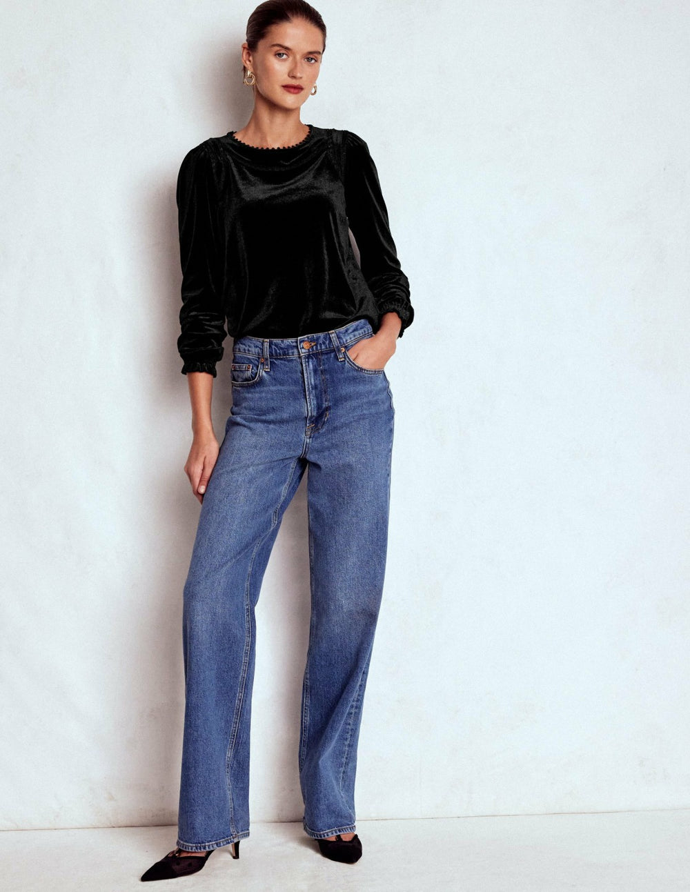 Mila Velvet Top-Black / Boden us