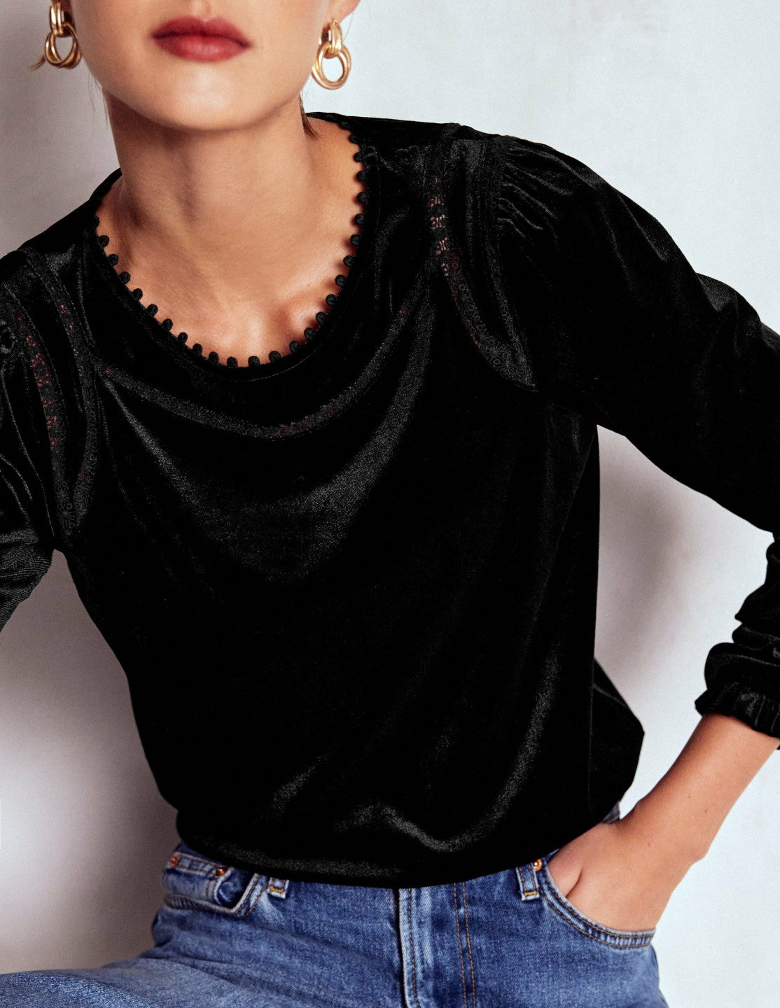 Mila Velvet Top-Black / Boden us