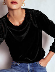 Mila Velvet Top-Black / Boden us